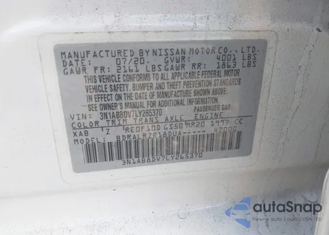 2020 Nissan Sentra Sr Xtronic Cvt from USA, damaged, VIN 3N1AB8DV7LY265370